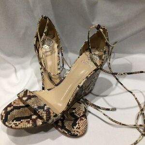 Vince Camuto snakeskin ankle tie wedges